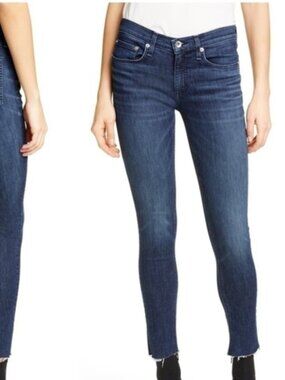 Rag & Bone Skinny Jeans 26 Dark Wash Raw Hem Stretch Denim